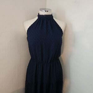 Unbranded Deep Blue Halter‎ Neck Swiss Dot Maxi Dress Women's Medium